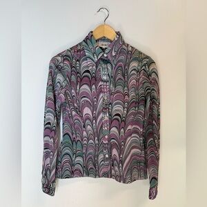Vintage 1970s Colorful Swirl Pattern Button-Up Shirt